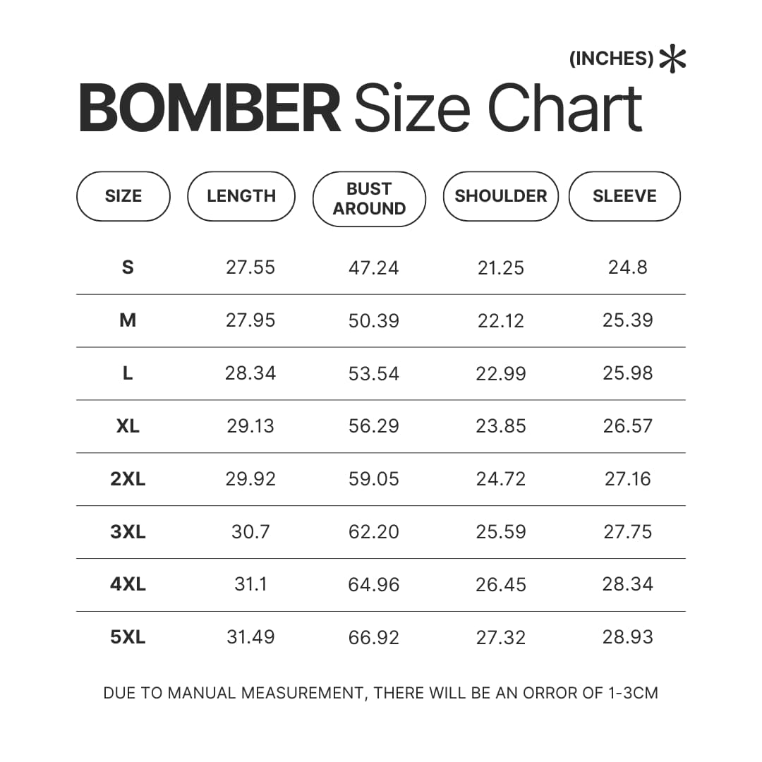 Bomber Size Chart - One Piece Gifts