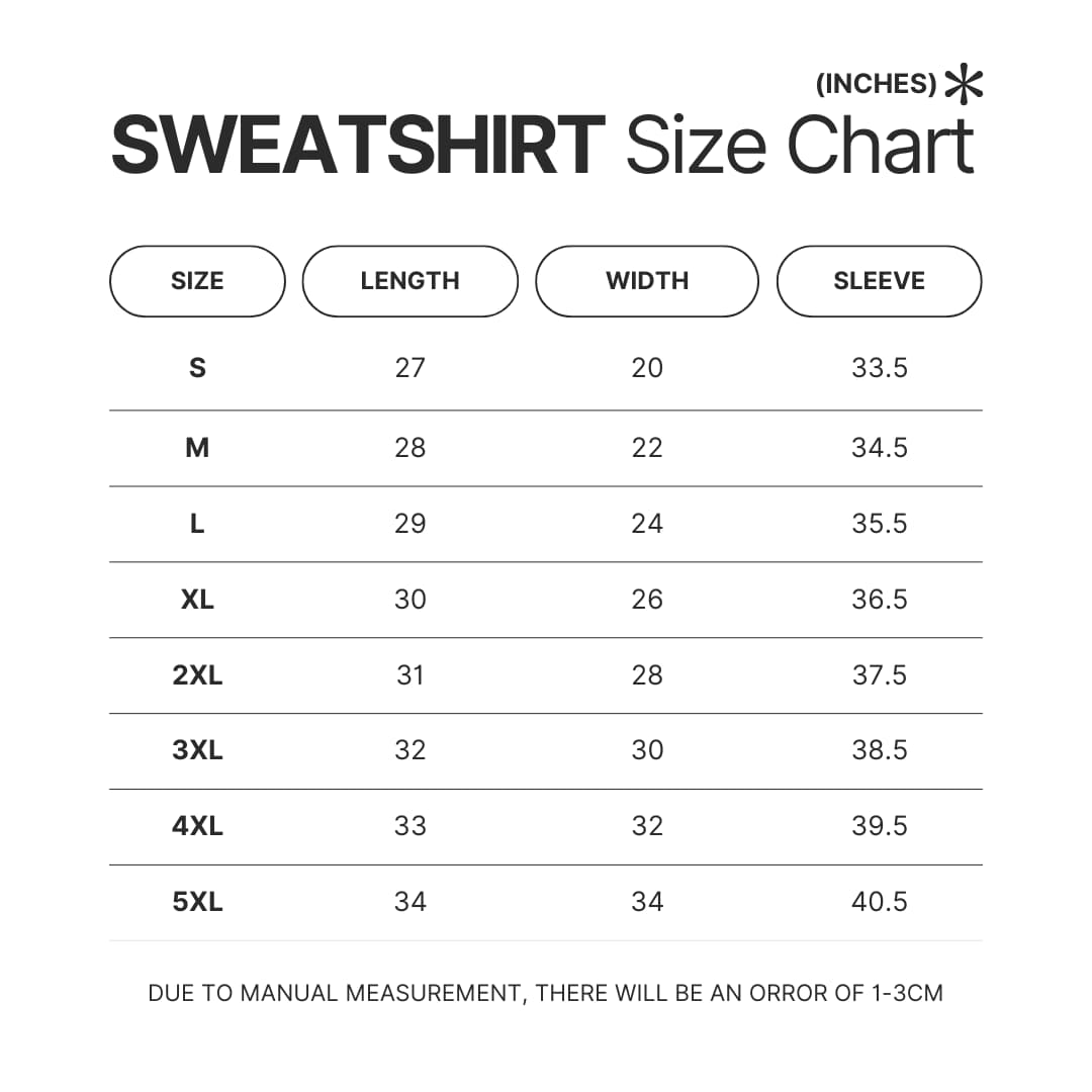 Sweatshirt Size Chart - One Piece Gifts