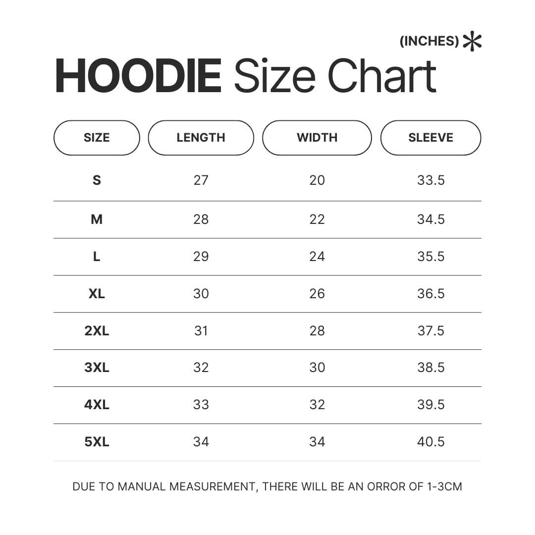 Hoodie Size Chart - One Piece Gifts