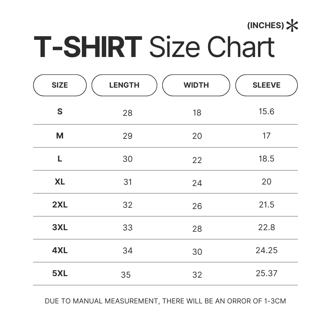 T shirt Size Chart - One Piece Gifts