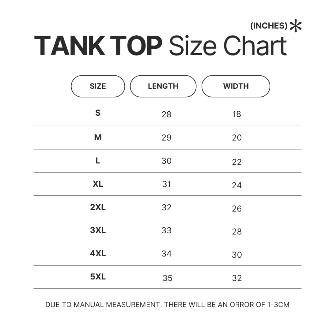Tank Top Size Chart - One Piece Gifts