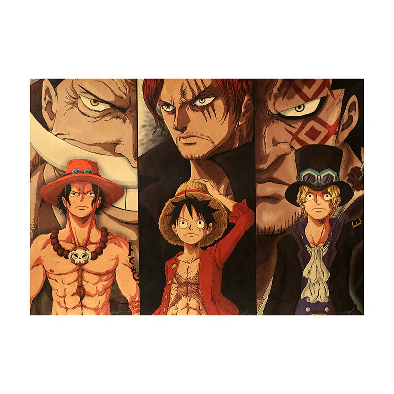 Anime One Piece Three Brothers White Beard Red Hair Dragon Kraft paper vintage poster bar cafe 2 - One Piece Gifts