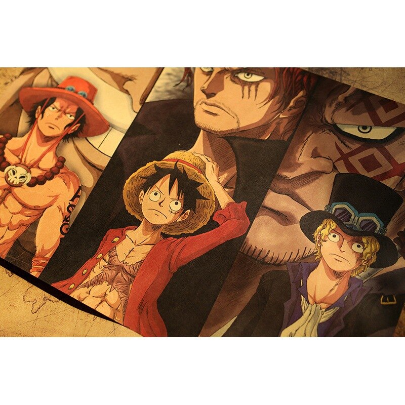 Anime One Piece Three Brothers White Beard Red Hair Dragon Kraft paper vintage poster bar cafe 5 - One Piece Gifts
