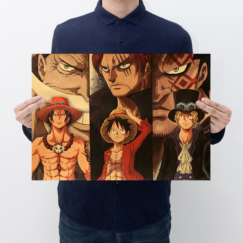 Anime One Piece Three Brothers White Beard Red Hair Dragon Kraft paper vintage poster bar cafe - One Piece Gifts