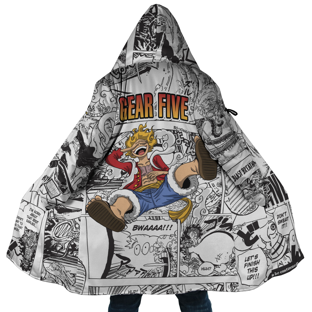 Luffy Gear 5 Comic Panels OP AOP Hooded Cloak Coat MAIN Mockup - One Piece Gifts