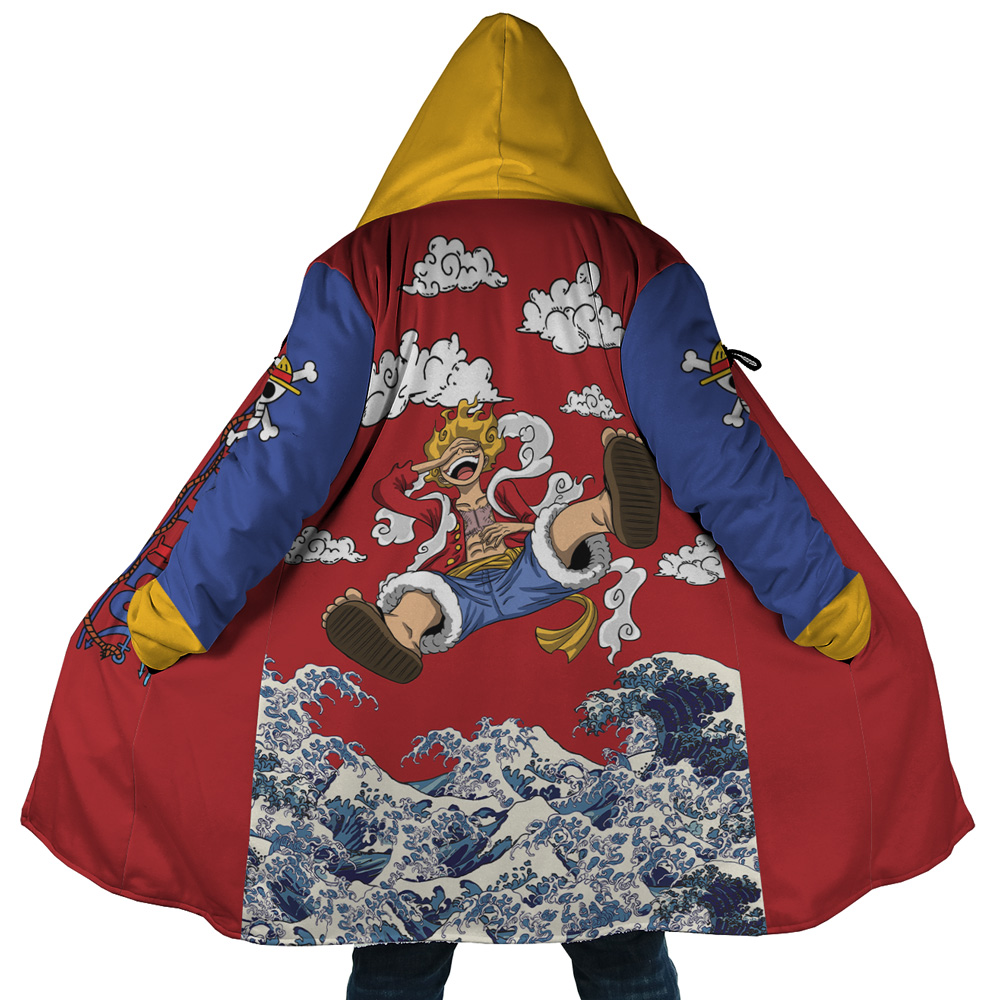Luffy Gear 5 Sea Wave OP AOP Hooded Cloak Coat MAIN Mockup - One Piece Gifts