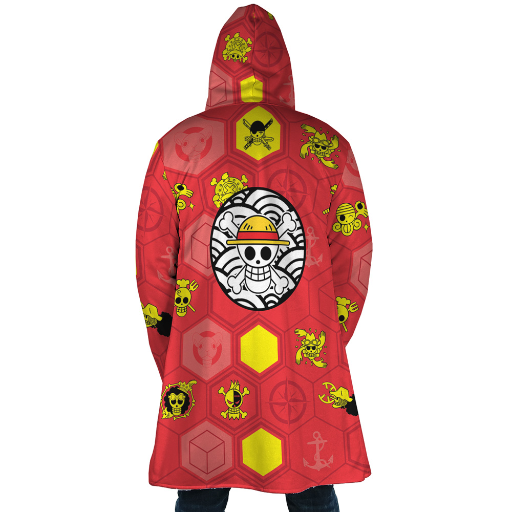 Mugiwara Pirates One Piece AOP Hooded Cloak Coat BACK Mockup - One Piece Gifts