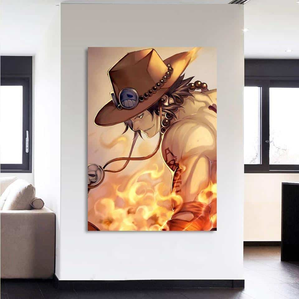 One Piece Ace Burning Flame Orange Portrait 1pc Canvas Print 3 - One Piece Gifts