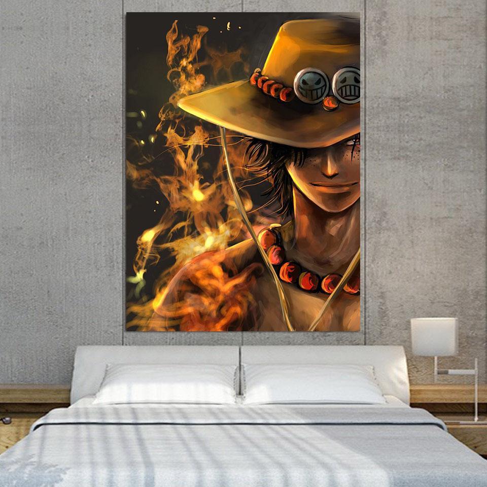 One Piece Blazing Fire Fist Ace Pirate Yellow 1pc Wall Art 1 - One Piece Gifts