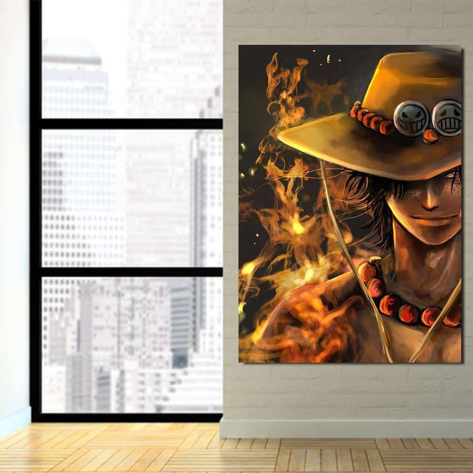 One Piece Blazing Fire Fist Ace Pirate Yellow 1pc Wall Art 3 - One Piece Gifts
