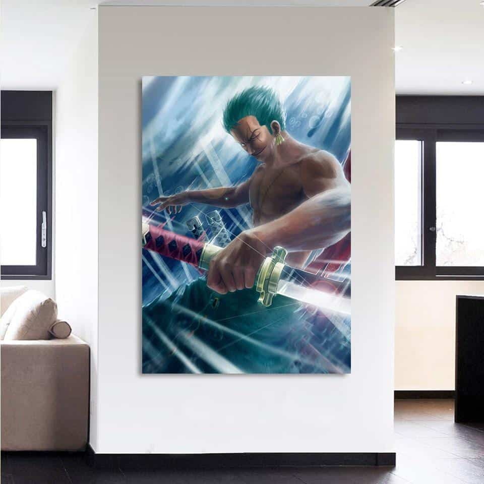 One Piece Charming Roronoa Zoro Santoryu Blue 1pc Wall Art 2 - One Piece Gifts