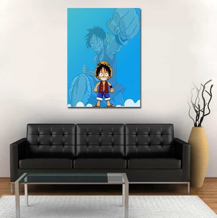 One Piece Chibi And Adult Straw Hat Luffy Blue 1pc Wall Art 1 - One Piece Gifts