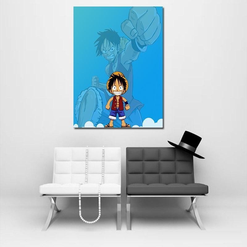 One Piece Chibi And Adult Straw Hat Luffy Blue 1pc Wall Art 2 - One Piece Gifts