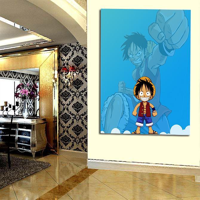 One Piece Chibi And Adult Straw Hat Luffy Blue 1pc Wall Art 3 - One Piece Gifts