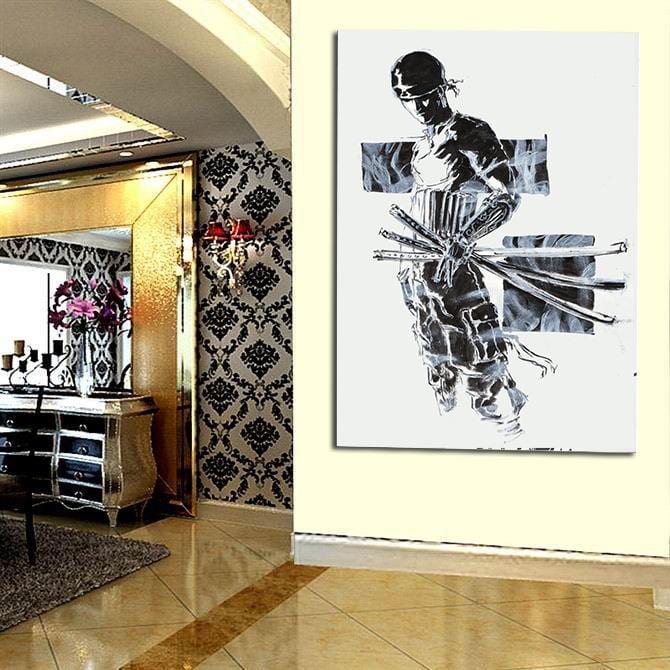 One Piece Pirate Roronoa Zoro Black And White 1pc Wall Art 3 - One Piece Gifts