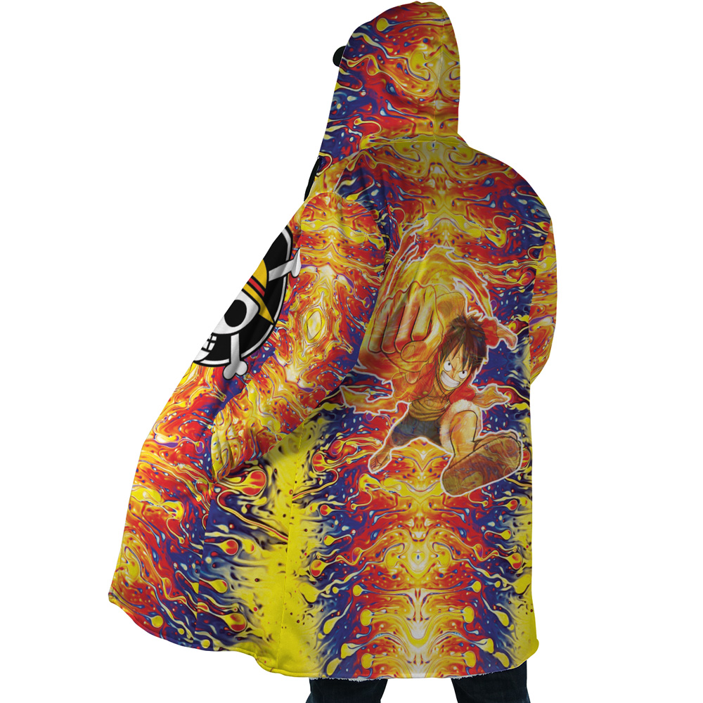 Trippy Luffy One Piece AOP Hooded Cloak Coat SIDE Mockup - One Piece Gifts