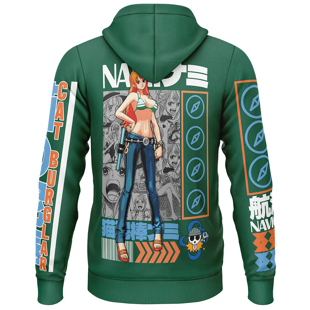 Nami One Piece Streetwear Lightweight Hoodie BACK mockup - One Piece Gifts